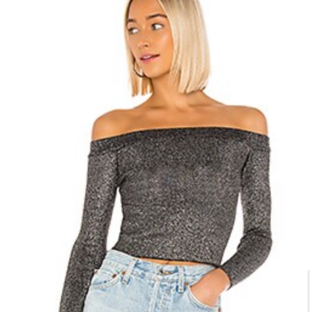 Super down off shoulder silver long sleeve top